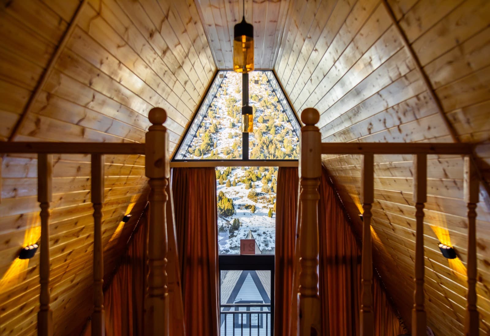 A-frame cabin loft with mountain views
