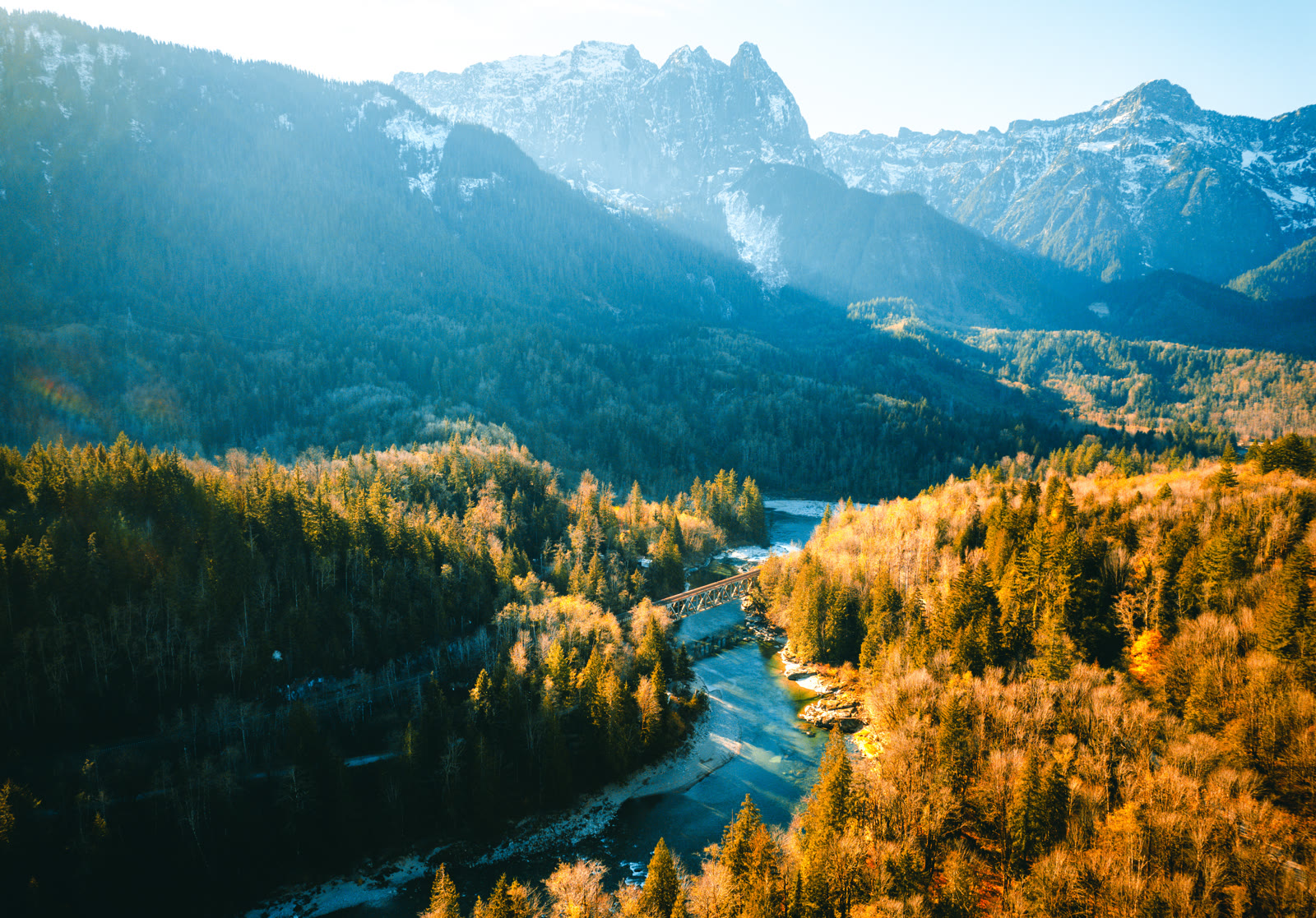 Mount Index towering above the fall foliage in the Skykomish Valley